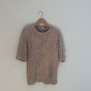 Zara Distressed Grunge T-Shirt Mocha Brown Intentional Holes Destroyed Look Teen